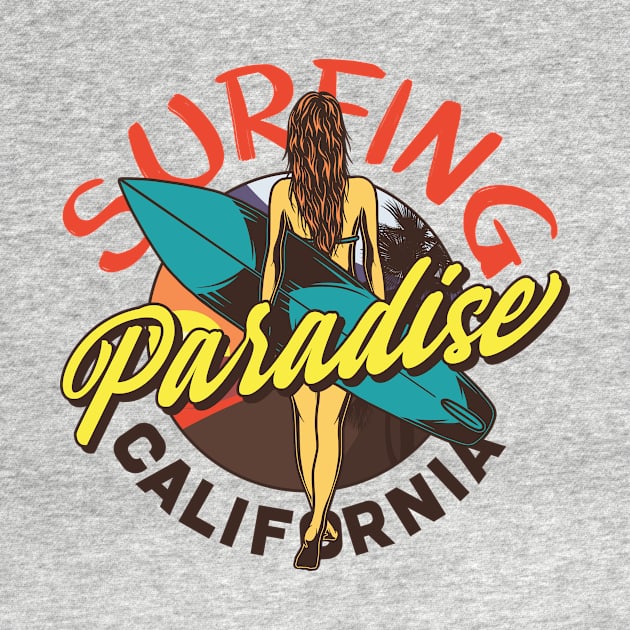 Surfing Paradise California Long Board Gift T-shirts by gdimido